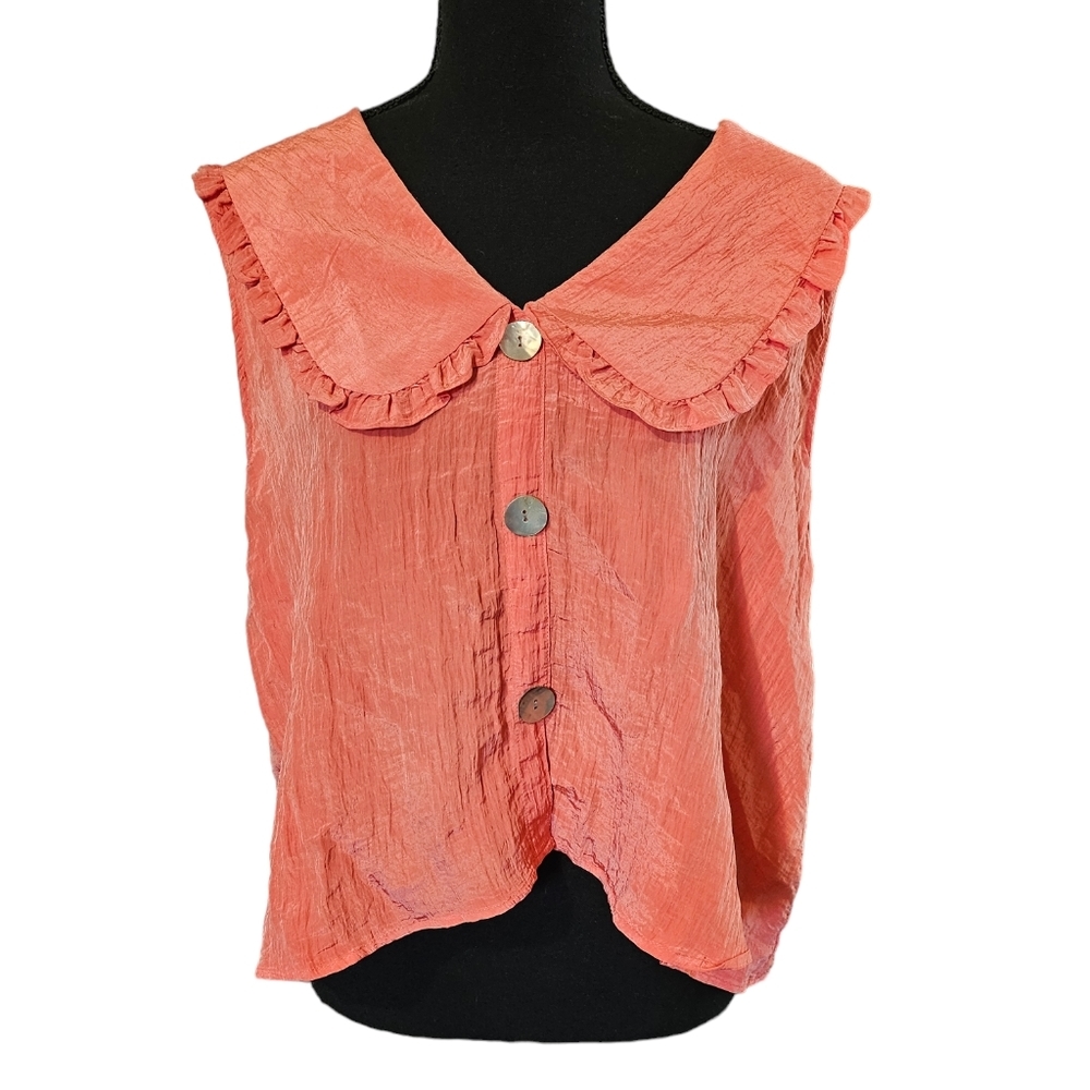 Broadway 38 Semi Sheer Melon Collared Top NWT Sz.L